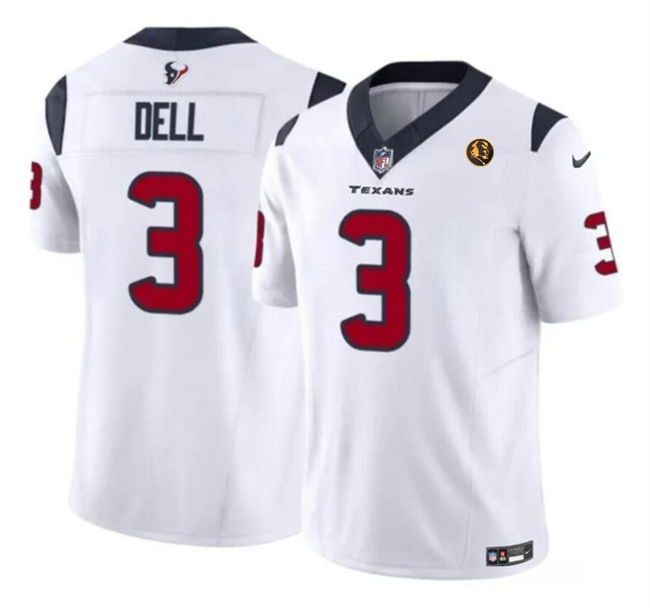 Men's Houston Texans #3 Tank Dell White 2023 F.U.S.E. With John Madden Patch Vapor Limited Stitched Football Jersey