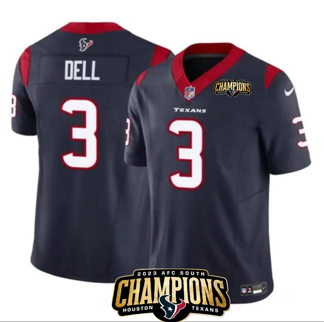 Men's Houston Texans #3 Tank Dell Navy 2023 F.U.S.E. AFC South Champions Patch Vapor Untouchable Limited Stitched Football Jersey