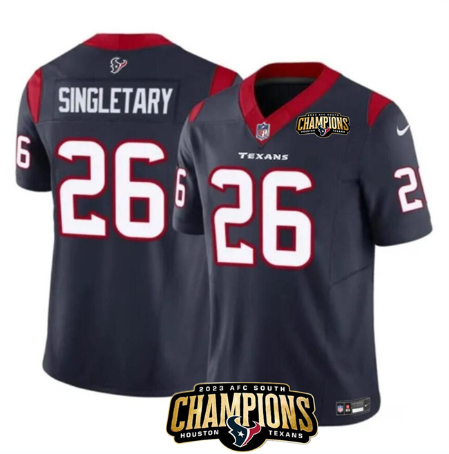 Men's Houston Texans #26 Devin Singletary Navy 2023 F.U.S.E. AFC South Champions Patch Vapor Untouchable Limited Stitched Football Jersey