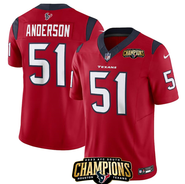Men's Houston Texans #51 Will Anderson Jr. Red 2023 F.U.S.E. AFC South Champions Patch Vapor Untouchable Limited Stitched Football Jersey