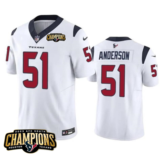 Men's Houston Texans #51 Will Anderson Jr. White 2023 F.U.S.E. AFC South Champions Patch Vapor Untouchable Limited Stitched Football Jersey