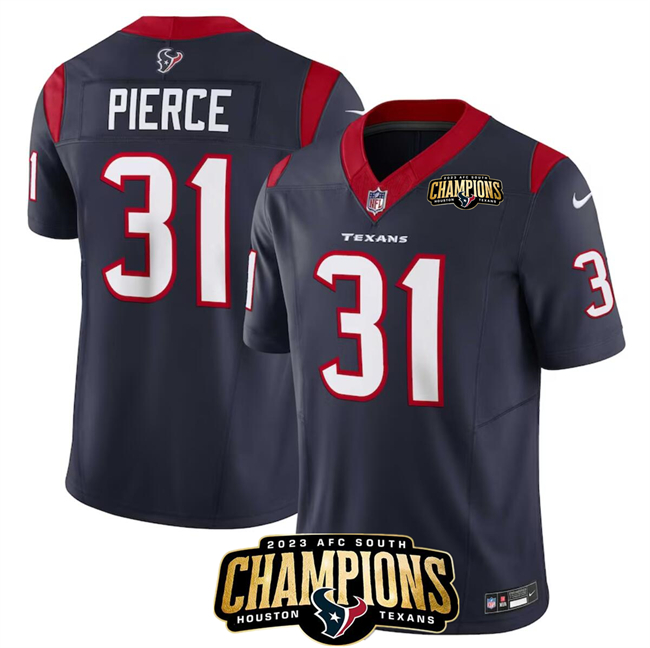 Men's Houston Texans #31 Dameon Pierce Navy 2023 F.U.S.E. AFC South Champions Patch Vapor Untouchable Limited Stitched Football Jersey