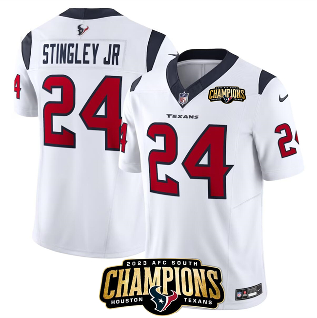Men's Houston Texans #24 Derek Stingley Jr. White 2023 F.U.S.E. AFC South Champions Patch Vapor Untouchable Limited Stitched Football Jersey