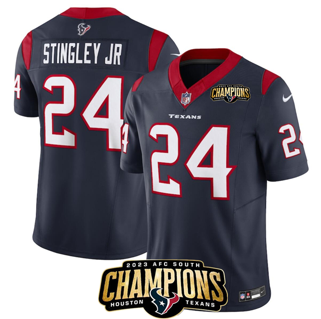 Men's Houston Texans #24 Derek Stingley Jr. Navy 2023 F.U.S.E. AFC South Champions Patch Vapor Untouchable Limited Stitched Football Jersey