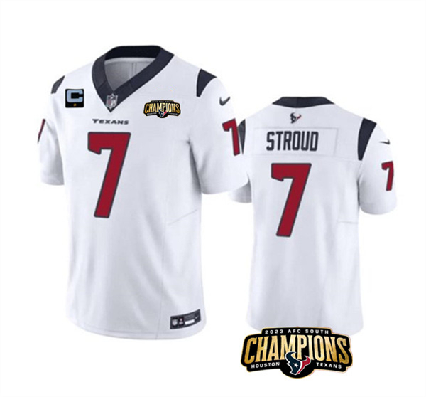 Men's Houston Texans #7 C.J. Stroud White 2023 F.U.S.E. AFC South Champions Patch And 1-Star C Patch Vapor Untouchable Limited Stitched Football Jersey