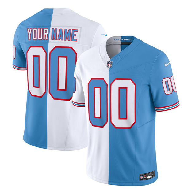 Men's Tennessee Titans Active Player Custom White/Blue 2023 F.U.S.E. Split Vapor Limited Throwback Stitched Football Jersey