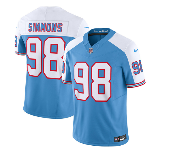Men's Tennessee Titans #98 Jeffery Simmons Blue/White 2023 F.U.S.E. Vapor Limited Throwback Stitched Football Jersey