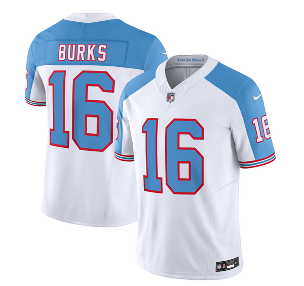Men's Tennessee Titans #16 Treylon Burks White/Blue 2023 F.U.S.E. Vapor Limited Throwback Stitched Football Jersey