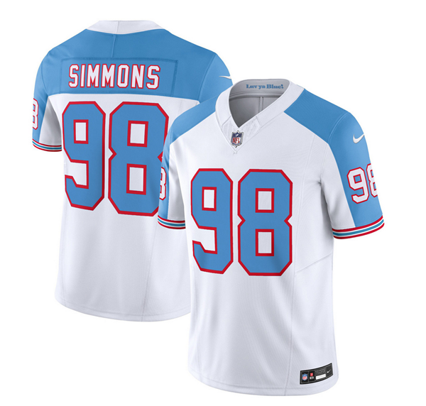 Men's Tennessee Titans #98 Jeffery Simmons White/Blue 2023 F.U.S.E. Vapor Limited Throwback Stitched Football Jersey
