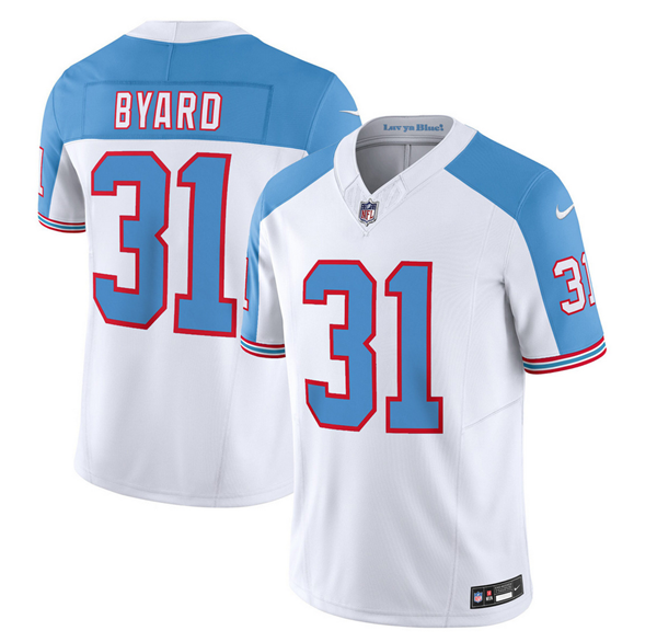 Men's Tennessee Titans #31 Kevin Byard White/Blue 2023 F.U.S.E. Vapor Limited Throwback Stitched Football Jersey