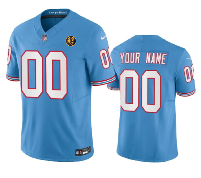 Men's Tennessee Titans Active Player Custom Blue 2023 F.U.S.E. Throwback With John Madden Patch Vapor Limited Stitched Football Jersey