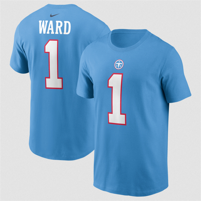 Men's Tennessee Titans #1 Cameron Ward Light Blue Name & Number T-Shirt
