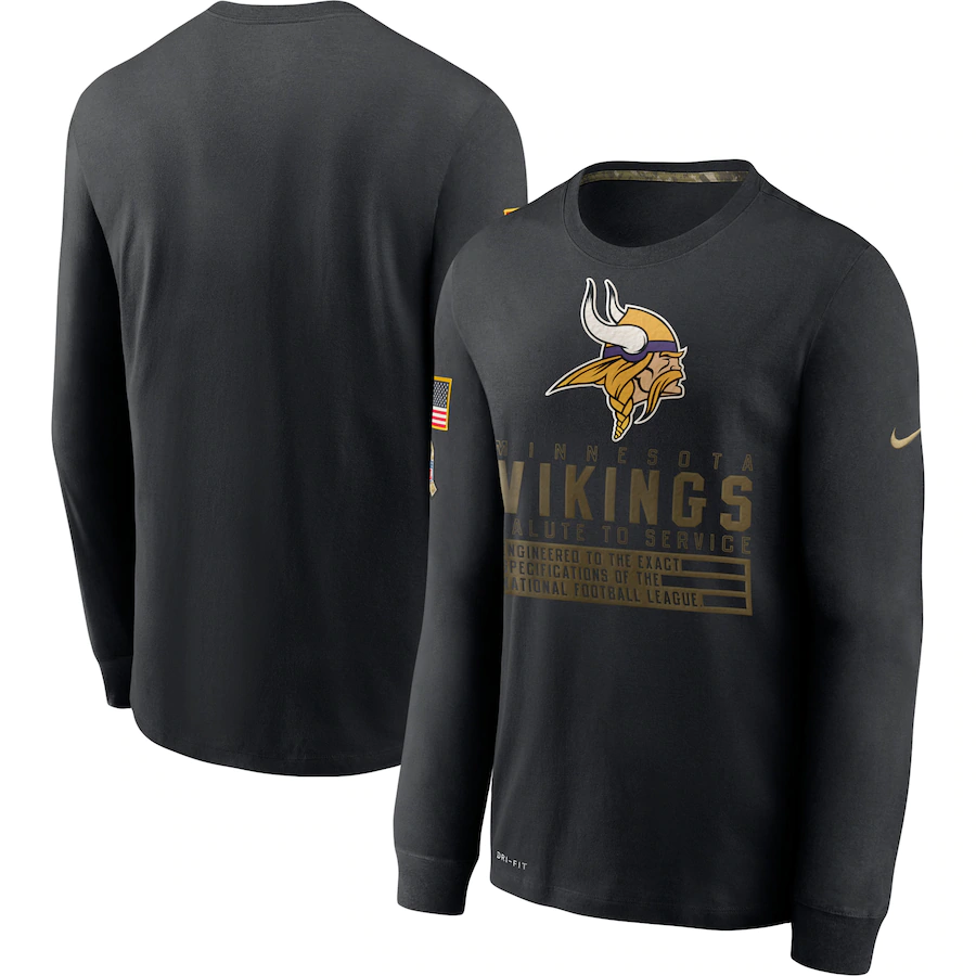 Men's Minnesota Vikings 2020 Black Salute to Service Sideline Performance Long Sleeve T-Shirt