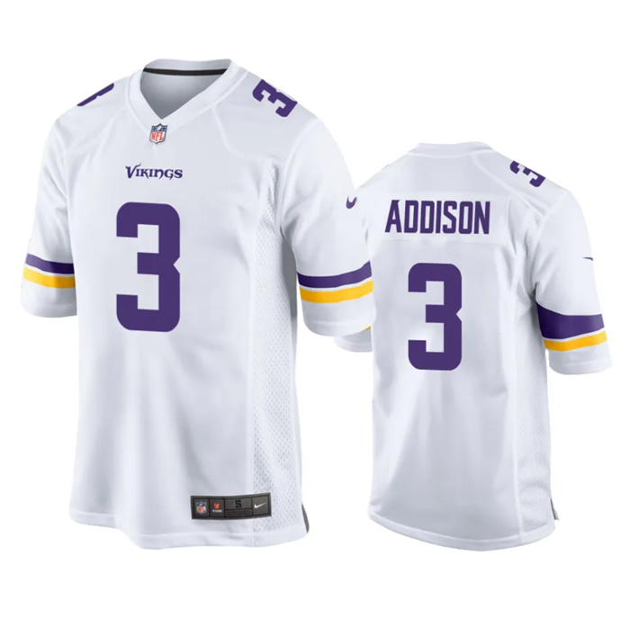 Men's Minnesota Vikings #3 Jordan Addison White 2023 Draft Stitched Game Jersey