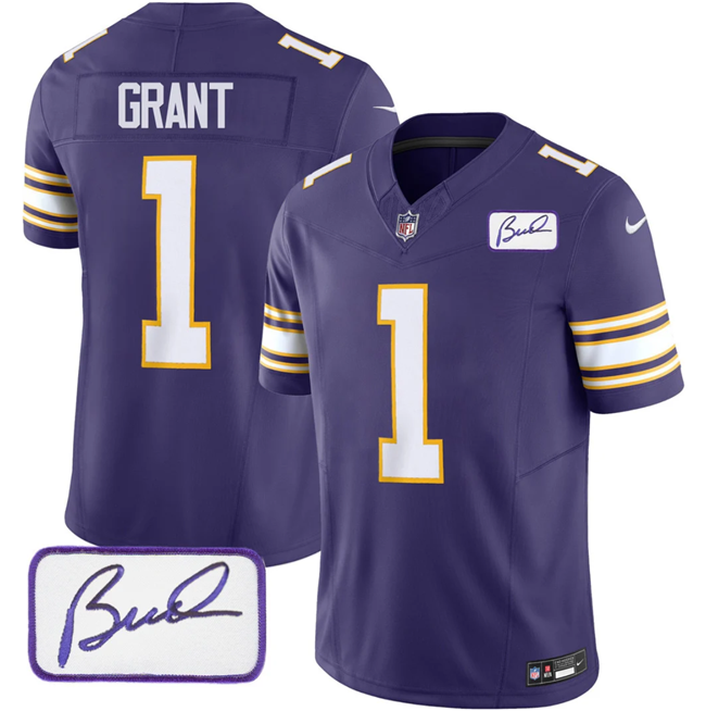 Men's Minnesota Vikings #1 Bud Grant Purple 2023 F.U.S.E. Bud Grant patch Vapor Limited Stitched Jersey