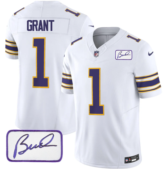 Men's Minnesota Vikings #1 Bud Grant White 2023 F.U.S.E. Bud Grant patch Vapor Limited Stitched Jersey