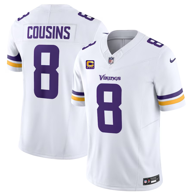 Men's Minnesota Vikings #8 Kirk Cousins White 2023 F.U.S.E. With 4-Star C Patch Vapor Untouchable Limited Stitched Jersey
