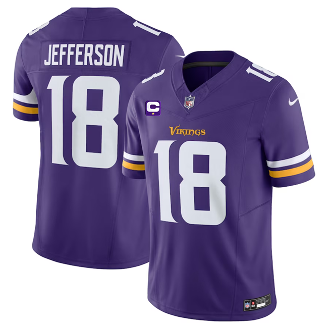 Men's Minnesota Vikings #18 Justin Jefferson Purple 2023 F.U.S.E. With 1-Star C Patch Vapor Untouchable Limited Stitched Jersey
