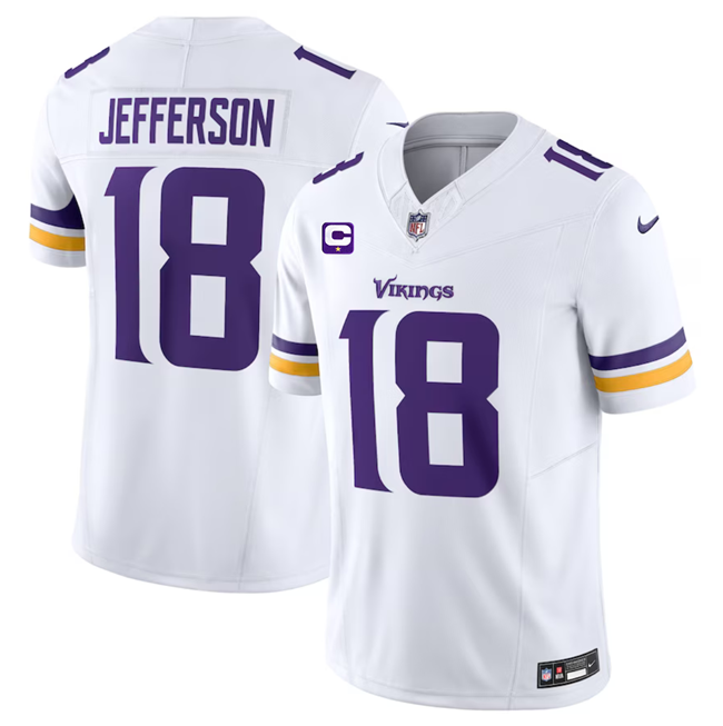Men's Minnesota Vikings #18 Justin Jefferson White 2023 F.U.S.E. With 1-Star C Patch Vapor Untouchable Limited Stitched Jersey