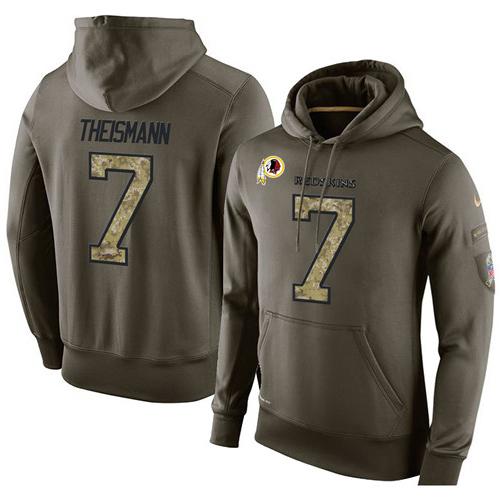 NFL Men's Nike Washington Redskins #7 Joe Theismann Stitched Green Olive Salute To Service KO Performance Hoodie