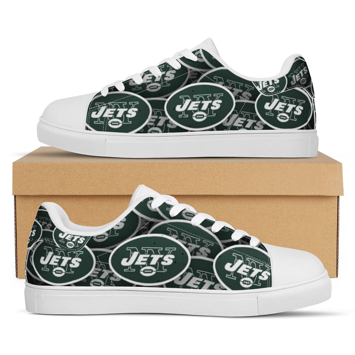 Women's New York Jets Low Top Leather Sneakers 003