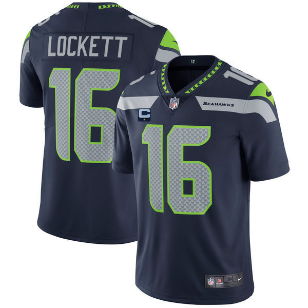 Men's Seattle Seahawks #16 Tyler Lockett White With 1-star C Patch Navy Vapor Untouchable Limited Stitched Jersey
