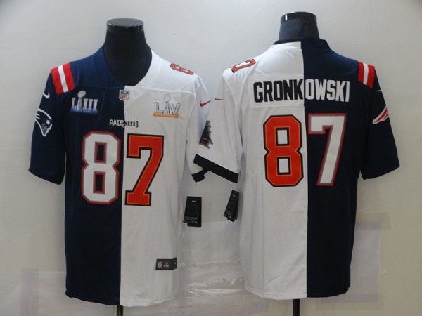 Men's Tampa Bay Buccaneers #87 Rob Gronkowski White Navy Super Bowl Split GOAT Stitched Jersey