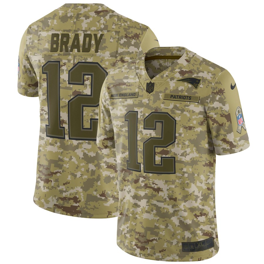 Men's New England Patriots #12 Tom Brady 2018 Camo Salute to Service Limited Stitched NFL Jersey