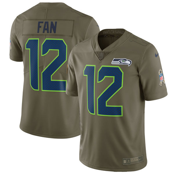 Men's Nike Seattle Seahawks #12 Fan Olive Salute To Service Limited Stitched NFL Jersey