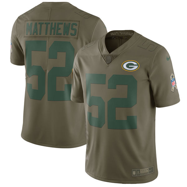 Men's Nike Green Bay Packers #52 Clay Matthews Olive Salute To Service Limited Stitched NFL Jersey