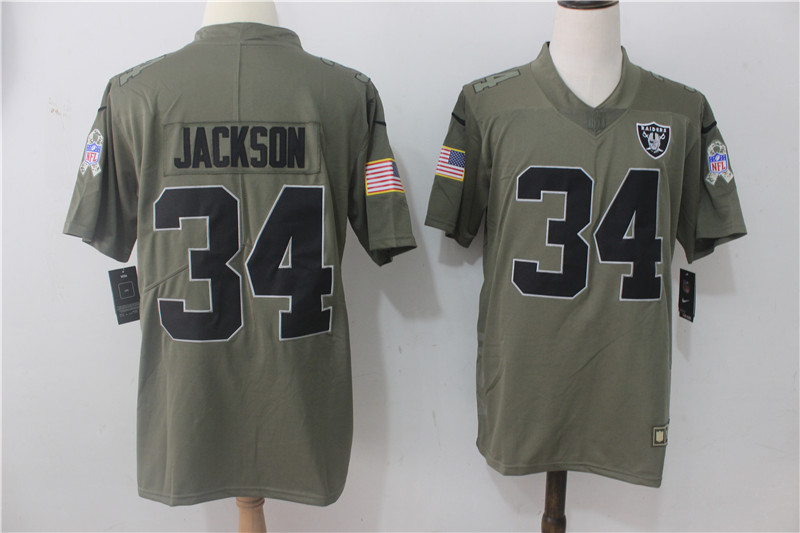 Men's Nike Oakland Raiders #34 Bo Jackson Olive Salute To Service Limited Stitched NFL Jersey
