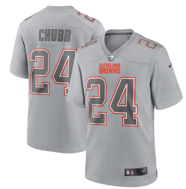 Men's Cleveland Browns #24 Nick Chubb Grey 2022 Atmosphere Fashion Stitched Game Jersey