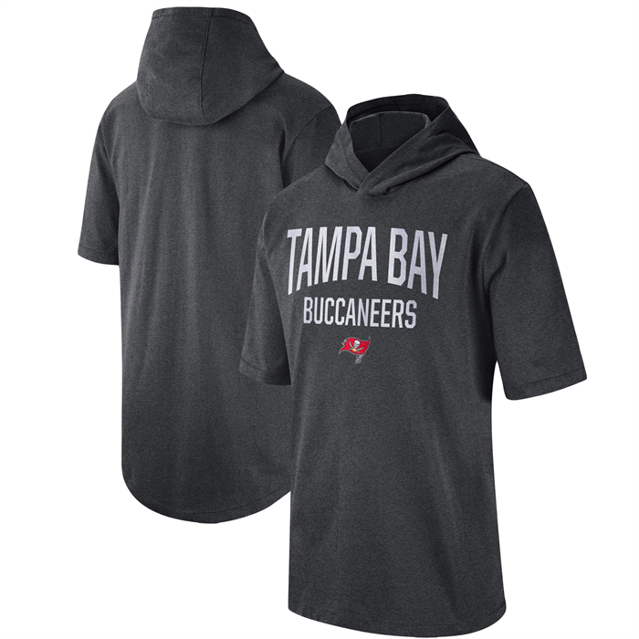 Men's Tampa Bay Buccaneers Heathered Charcoal Sideline Training Hooded Performance T-Shirt
