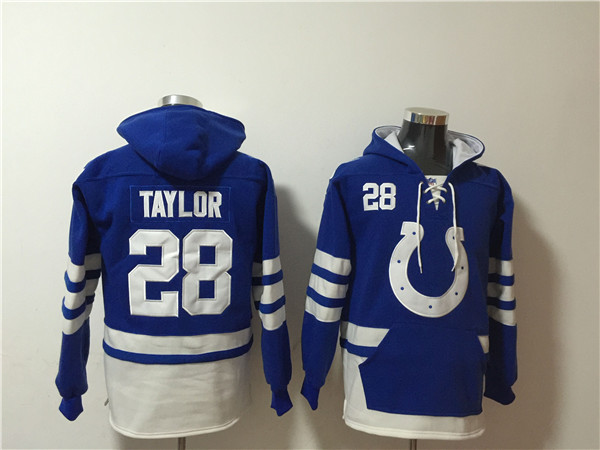 Men's Indianapolis Colts #28 Jonathan Taylor Blue/White Ageless Must-Have Lace-Up Pullover Hoodie