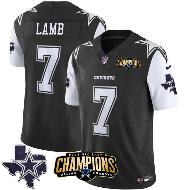 Men's Dallas Cowboys #7 Trevon Diggs Black/White 2023 F.U.S.E. NFC East Champions Patch Stitched Football Jersey