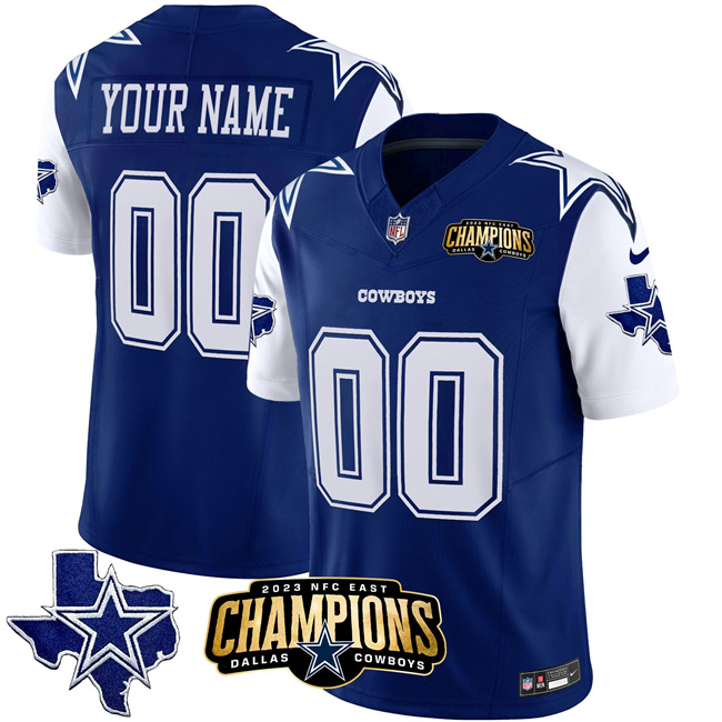 Men's Dallas Cowboys Active Player Custom Blue/White 2023 F.U.S.E. NFC East Champions Patch Stitched Football Jersey