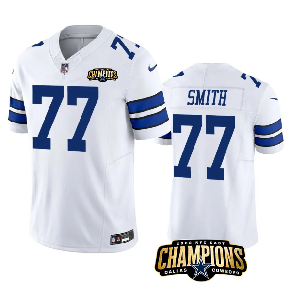 Men's Dallas Cowboys #77 Tyron Smith White 2023 F.U.S.E. NFC East Champions Patch Stitched Football Jersey