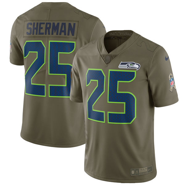 Men's Nike Seattle Seahawks #25 Richard Sherman Olive Salute To Service Limited Stitched NFL Jersey