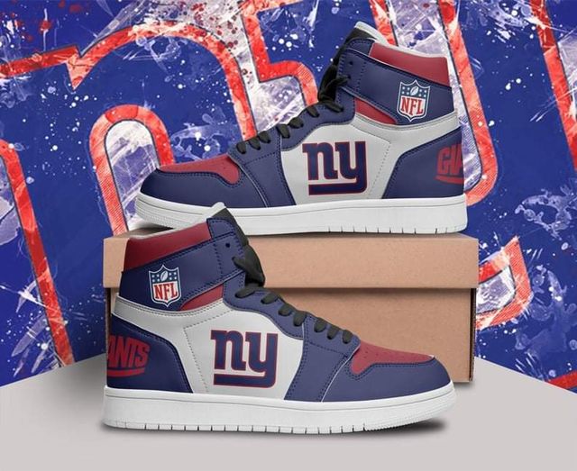 Women's New York Giants High Top Leather AJ1 Sneakers 003