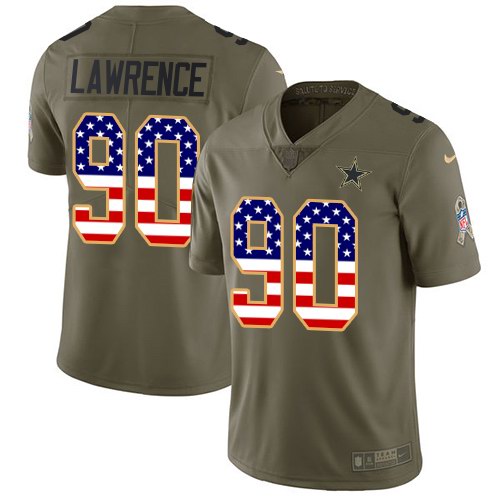 Men's Nike Dallas Cowboys #90 Demarcus Lawrencs 2017 Salute to Service Olive USA Flag Stitched NFL Limited Jersey
