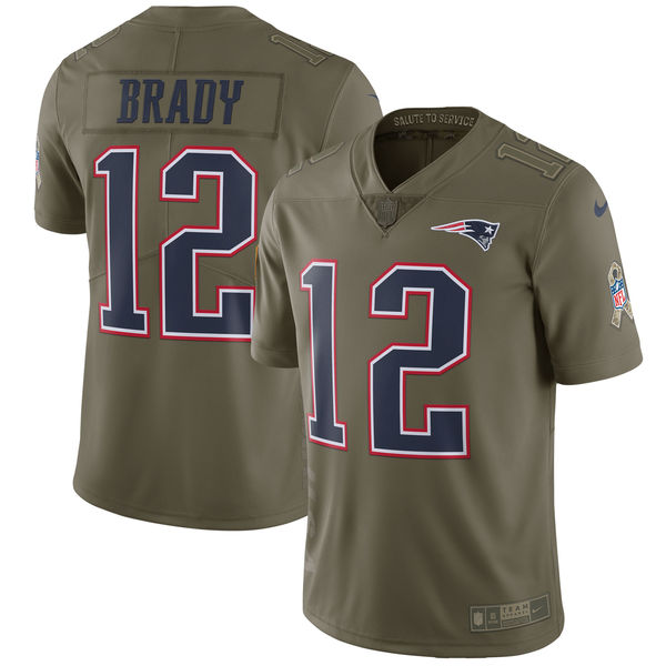 Men's Nike New England Patriots #12 Tom Brady Olive Salute to Service Limited Stitched NFL Jersey