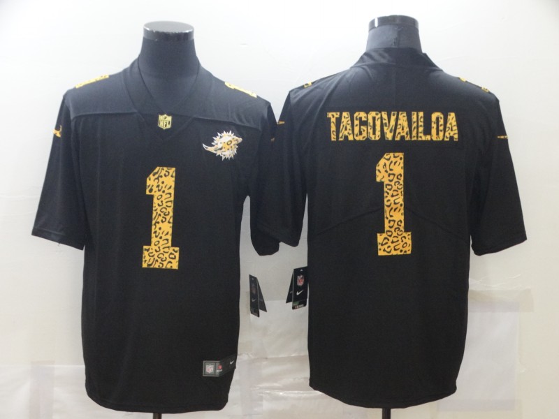 Men's Miami Dolphins #1 Tua Tagovailoa 2020 Black Leopard Print Fashion Limited Stitched Jersey