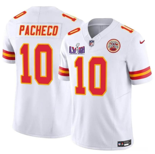 Men's Kansas City Chiefs #10 Isiah Pacheco White F.U.S.E. Super Bowl LVIII Patch Vapor Untouchable Limited Stitched Football Jersey