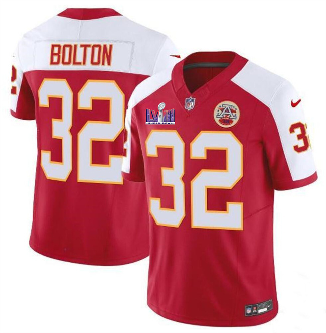 Men's Kansas City Chiefs #32 Nick Bolton Red/White F.U.S.E. Super Bowl LVIII Patch Vapor Untouchable Limited Stitched Football Jersey