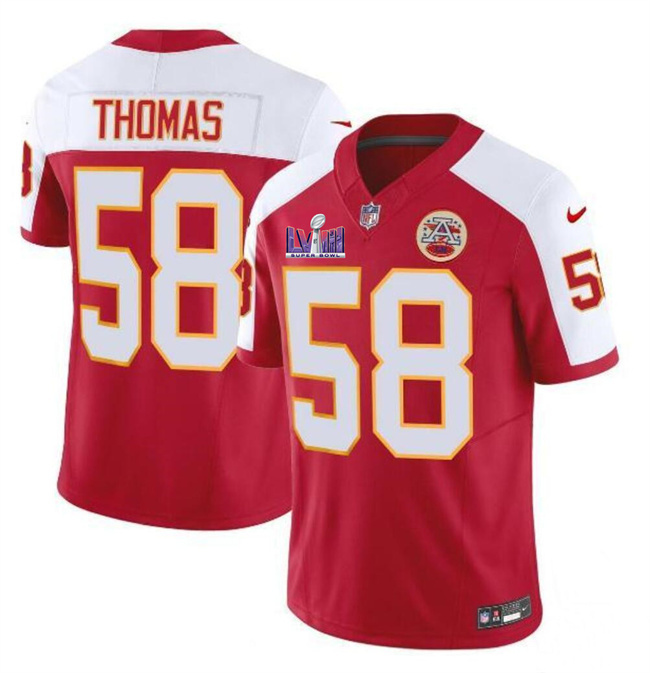 Men's Kansas City Chiefs #58 Derrick Thomas Red/White F.U.S.E. Super Bowl LVIII Patch Vapor Untouchable Limited Stitched Football Jersey