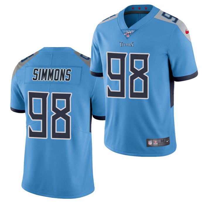 Men's Tennessee Titans #98 Jeffery Simmons Blue 100th Stitched Jersey