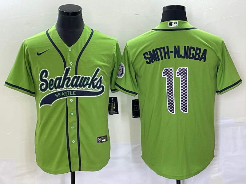 Men's Seattle Seahawks #11 Jaxon Smith-Njigba Green With Patch Cool Base Stitched Baseball Jersey