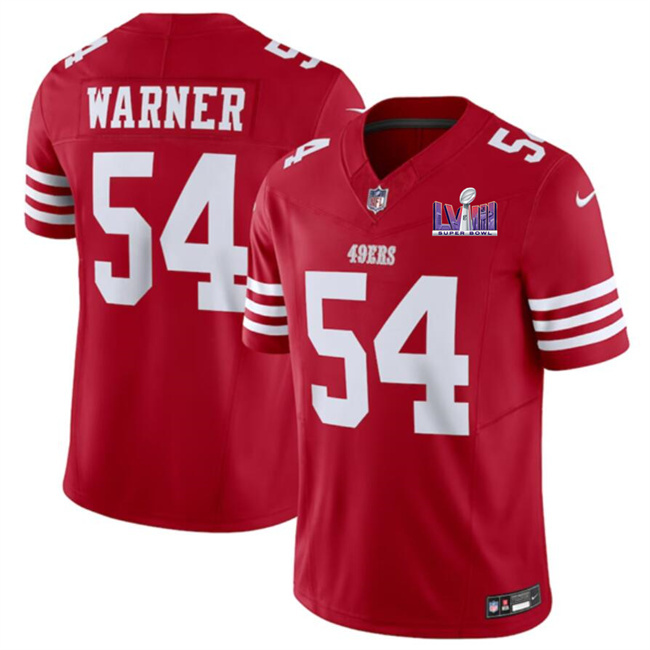 Men's San Francisco 49ers #54 Fred Warner Red F.U.S.E. Super Bowl LVIII Patch Vapor Untouchable Limited Stitched Football Jersey