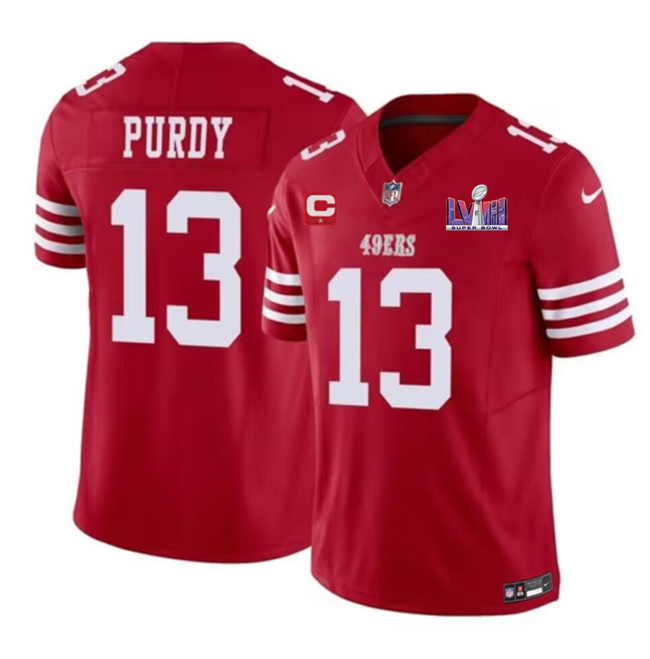 Men's San Francisco 49ers #13 Brock Purdy Red F.U.S.E. Super Bowl LVIII Patch And 1-star C Patch Vapor Untouchable Limited Stitched Football Jersey