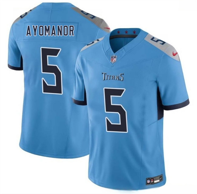 Men's Tennessee Titans #5 Elic Ayomanor Blue 2025 Draft F.U.S.E. Vapor Limited Stitched Football Jersey